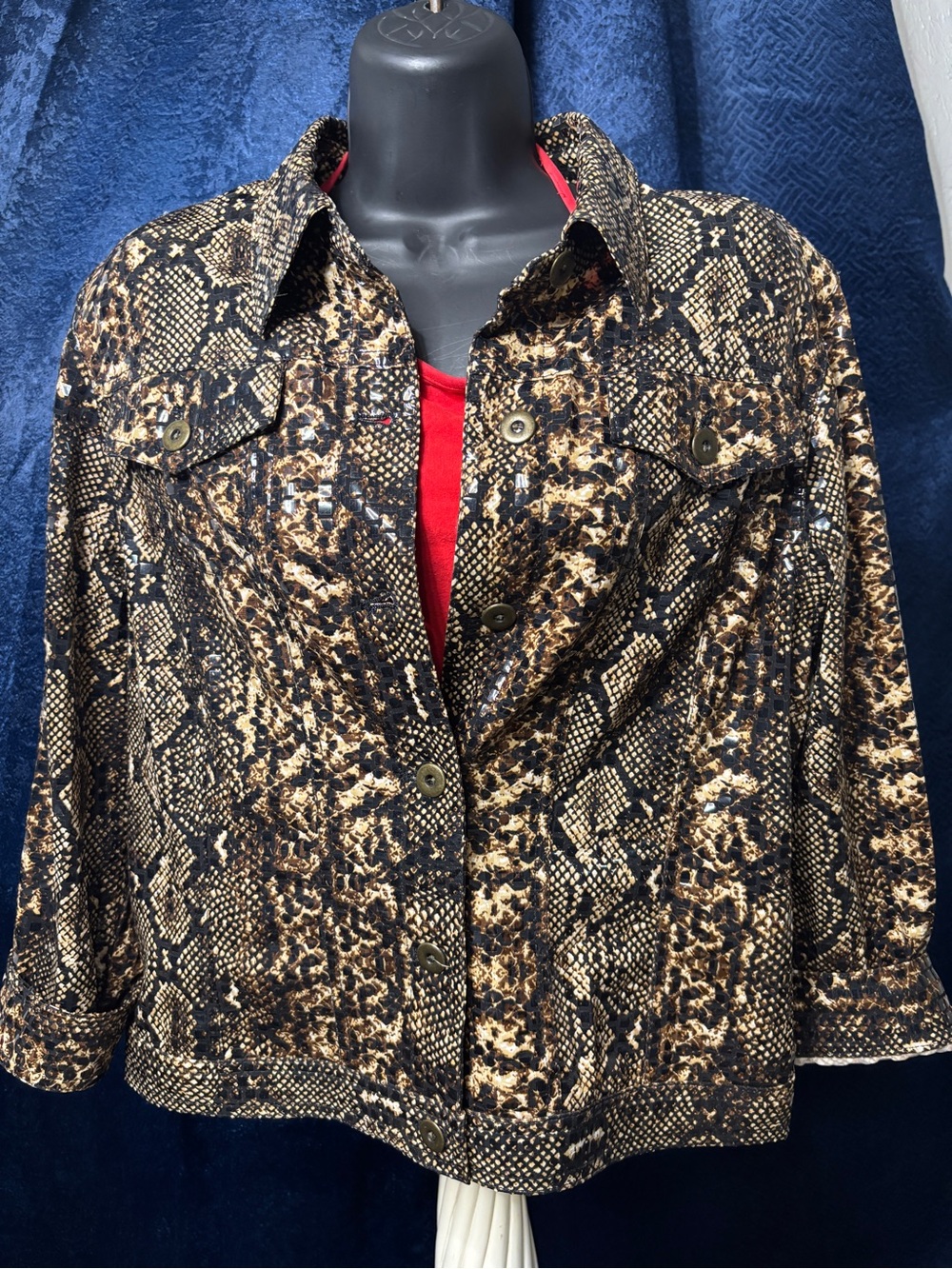 Ruby Rd. Brown & Black Snake-Print Button Front Jacket